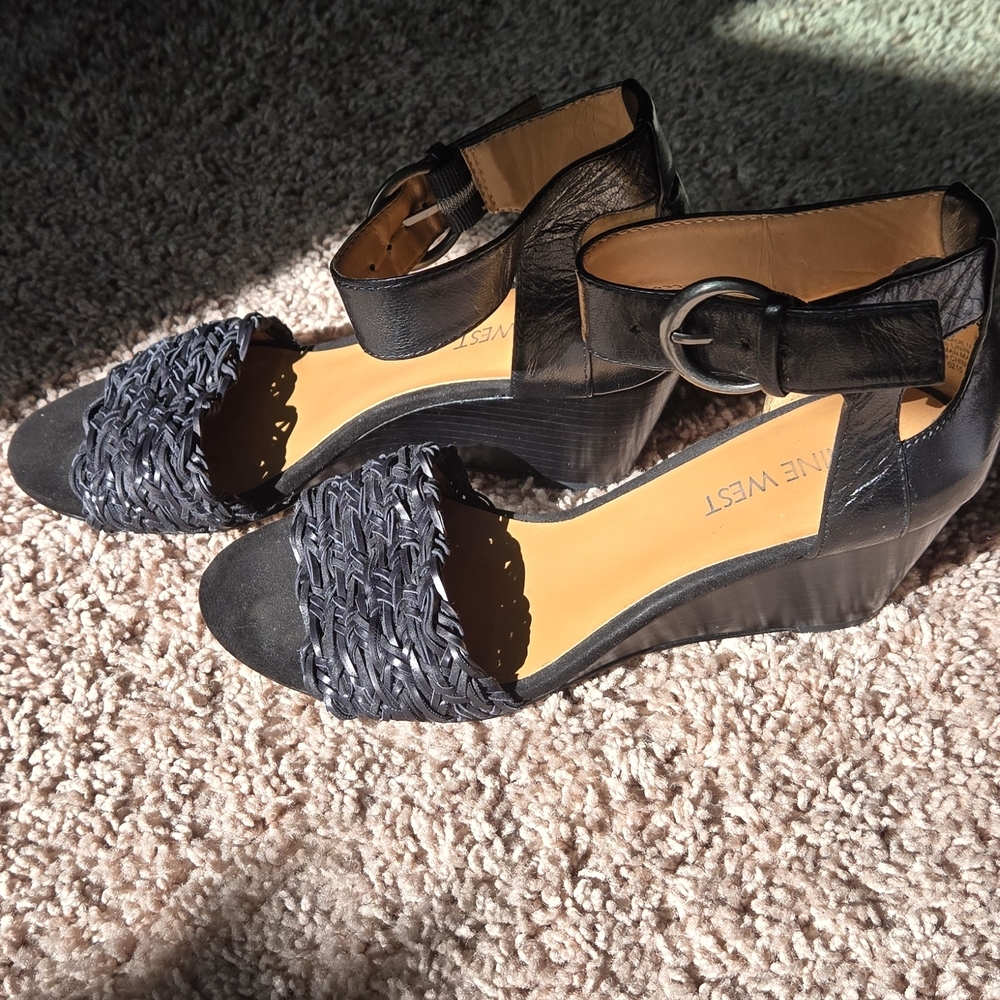 Nine West Black Wedge Sandals for Women